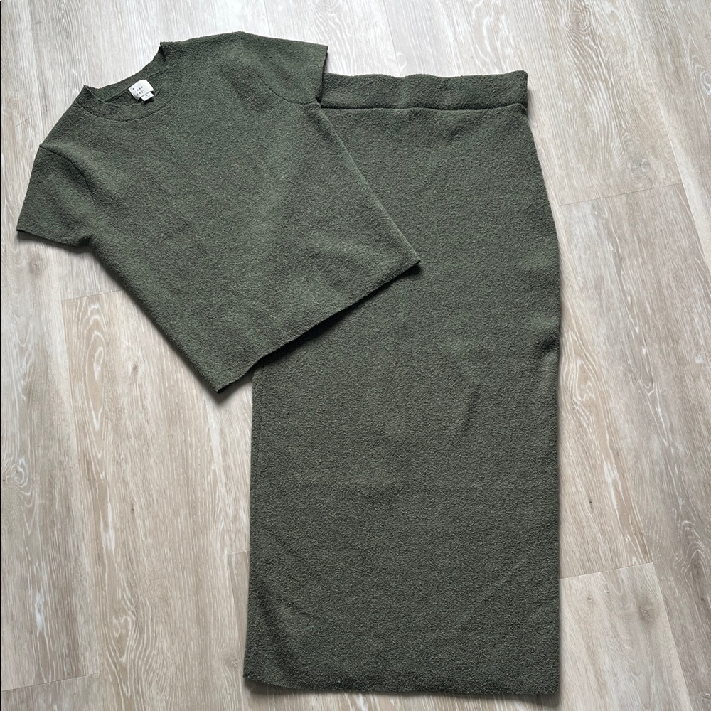 a new day Olive Green Knit Midi Skirt